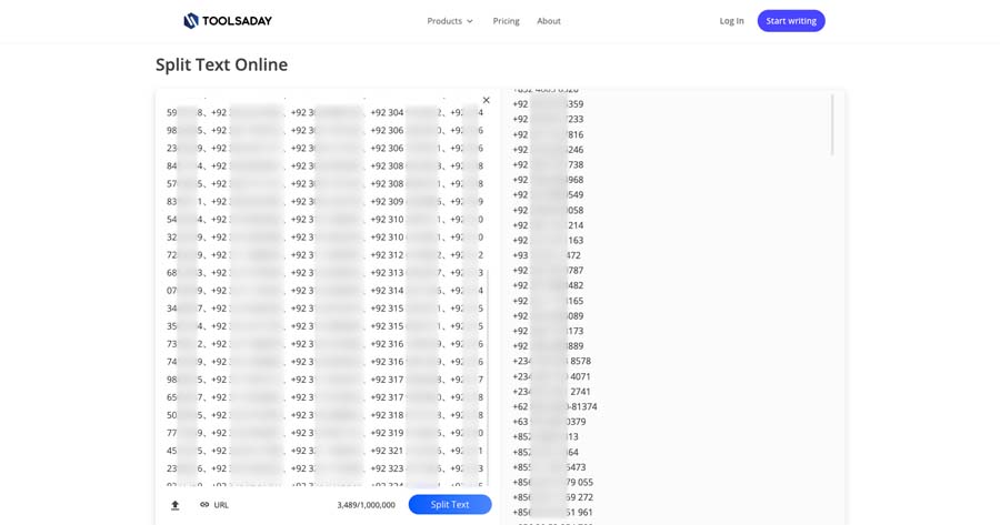 Use a text splitter tool to extract contacts